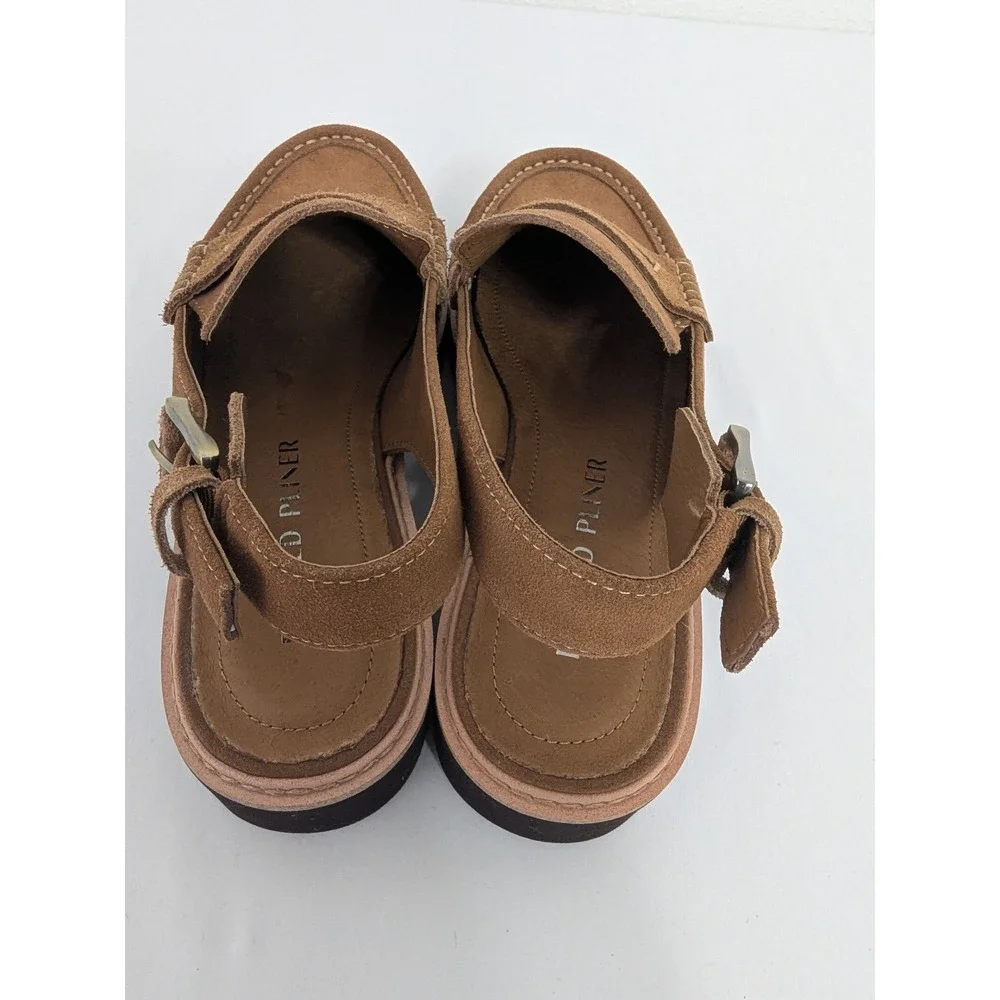 Donald Pliner Halie Womens 6M Saddle Brown Suede Slingback Lug Penny Loafers - Picture 4 of 10